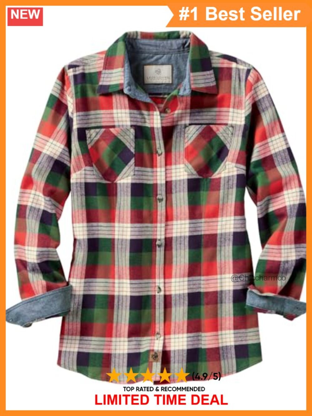 Womens 100% Cotton Flannel Button Up Long Sleeve Shirt Plaid Outdoor